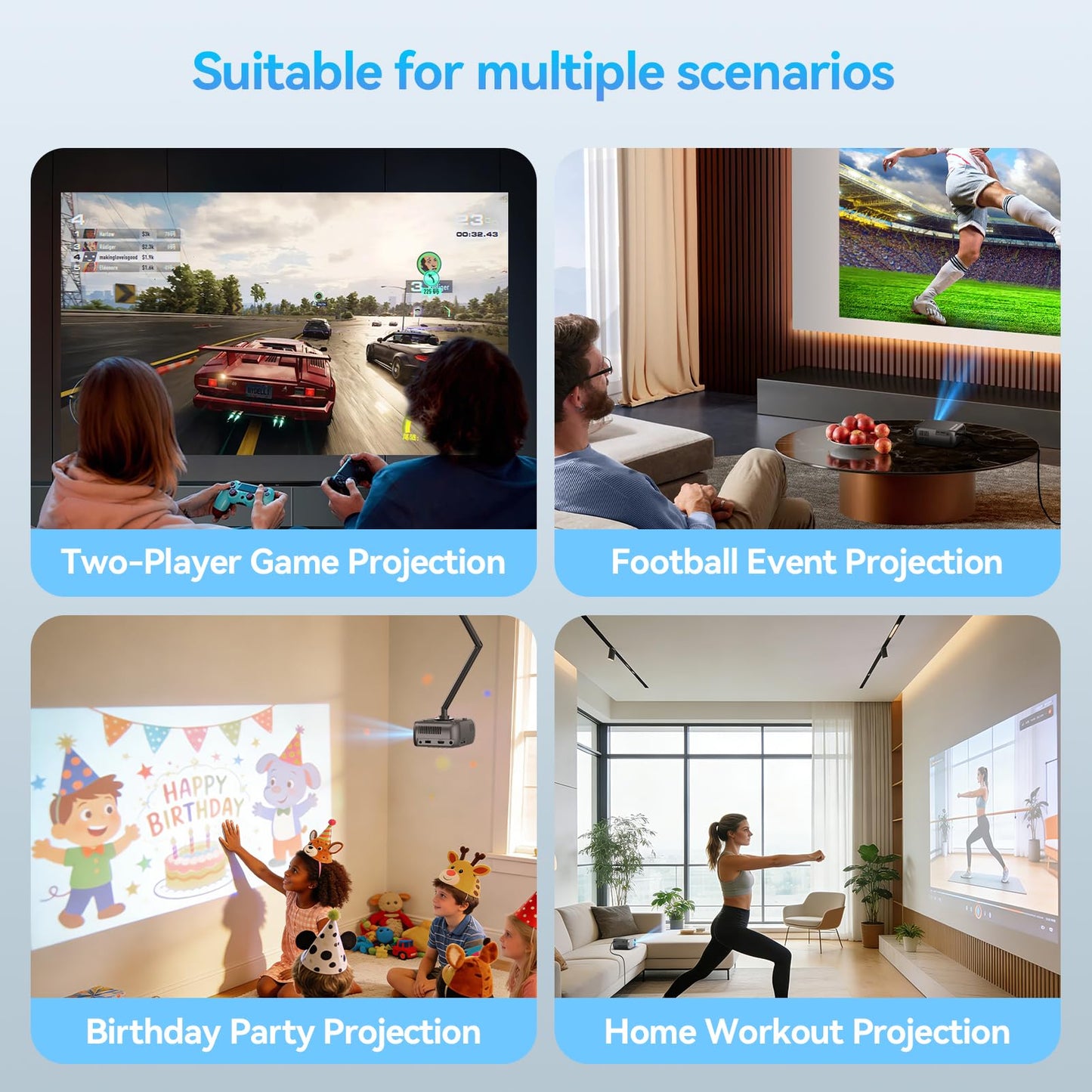 Mini Projector with Wi-Fi 6 and Bluetooth 5.4,Full HD 1080P Portable Projector Electric Focus,Projector for Bedroom Entertainment Smartphone/HDMI/TV Stick/Windows/USB