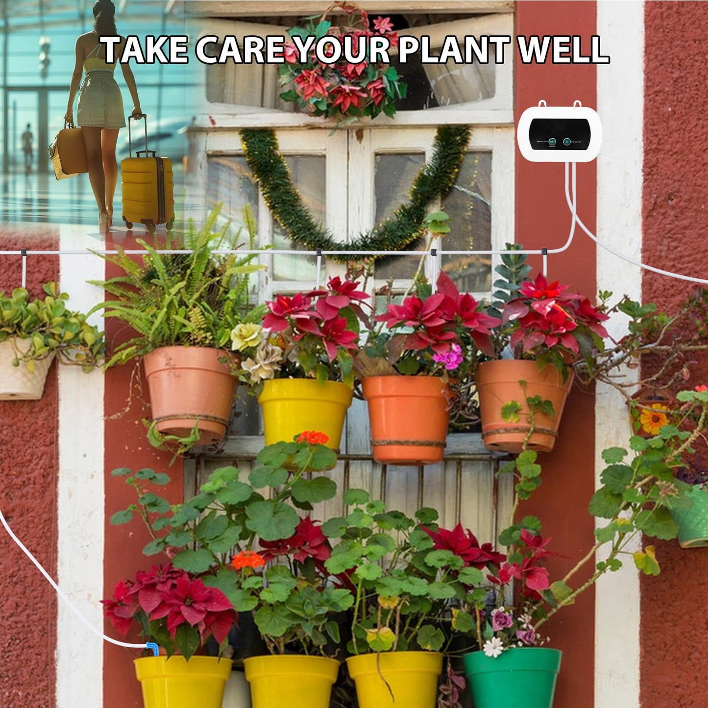 Smart Automatic Watering System Plant Waterer Drip Irrigation Kit Programmable Timer 400ml Flowrate for Indoor Outdoor Garden Farm ABS 10m Hose 10 Potted Plants