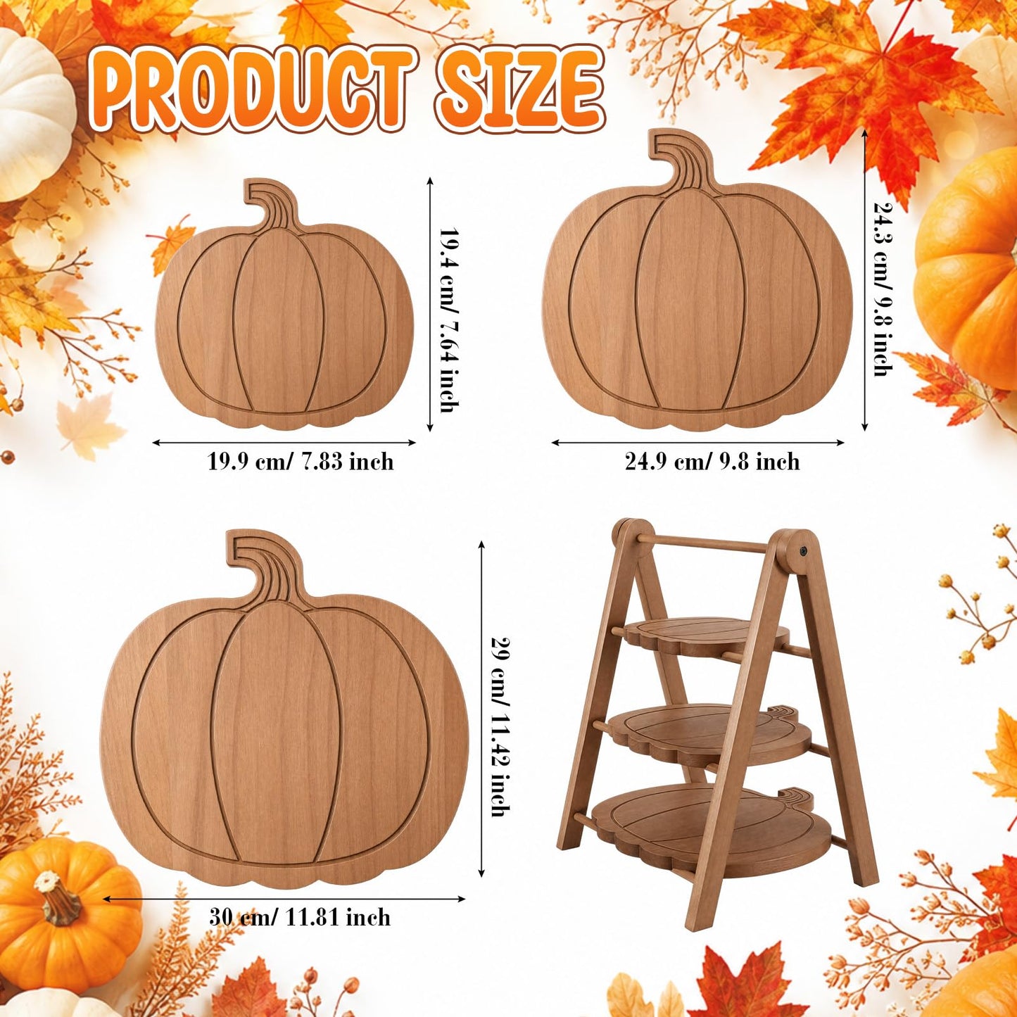 Marsui 3 Tier Pumpkin Serving Trays Wooden Shaped Pumpkin Platters 12'' 10'' 8'' Charcuterie Plate Board Reusable Party Serving Plate for Halloween Fall Party Decoration