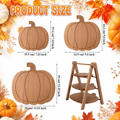 Marsui 3 Tier Pumpkin Serving Trays Wooden Shaped Pumpkin Platters 12'' 10'' 8'' Charcuterie Plate Board Reusable Party Serving Plate for Halloween Fall Party Decoration