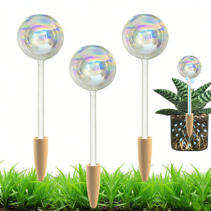 HyJeryty Non-Clogging Iridescent 3 Pack Ball Plant Watering Globes with Terracotta Spikes, Hand Blown Glass Self Watering Planter Insert Plant Watering Devices Bulbs for Indoor and Outdoor Plants