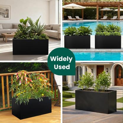 Black Planter Box Galvanized Steel Rectangular Metal Planter 36" L x 12" W x 16" H Indoor Large Outdoor Planters Steel Heavy Rectangle Planter Commercial Residential for Plants, Patio, Yard, Garden