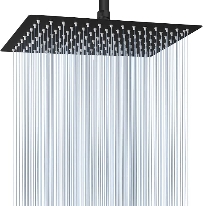 Voolan Extra Large Rain Shower Head - High Flow Square Rainfall Showerhead - Waterfall Full Body Coverage - Universal Ceiling or Wall Mount (16 * 12 Inch Rectangle, Matte Black)
