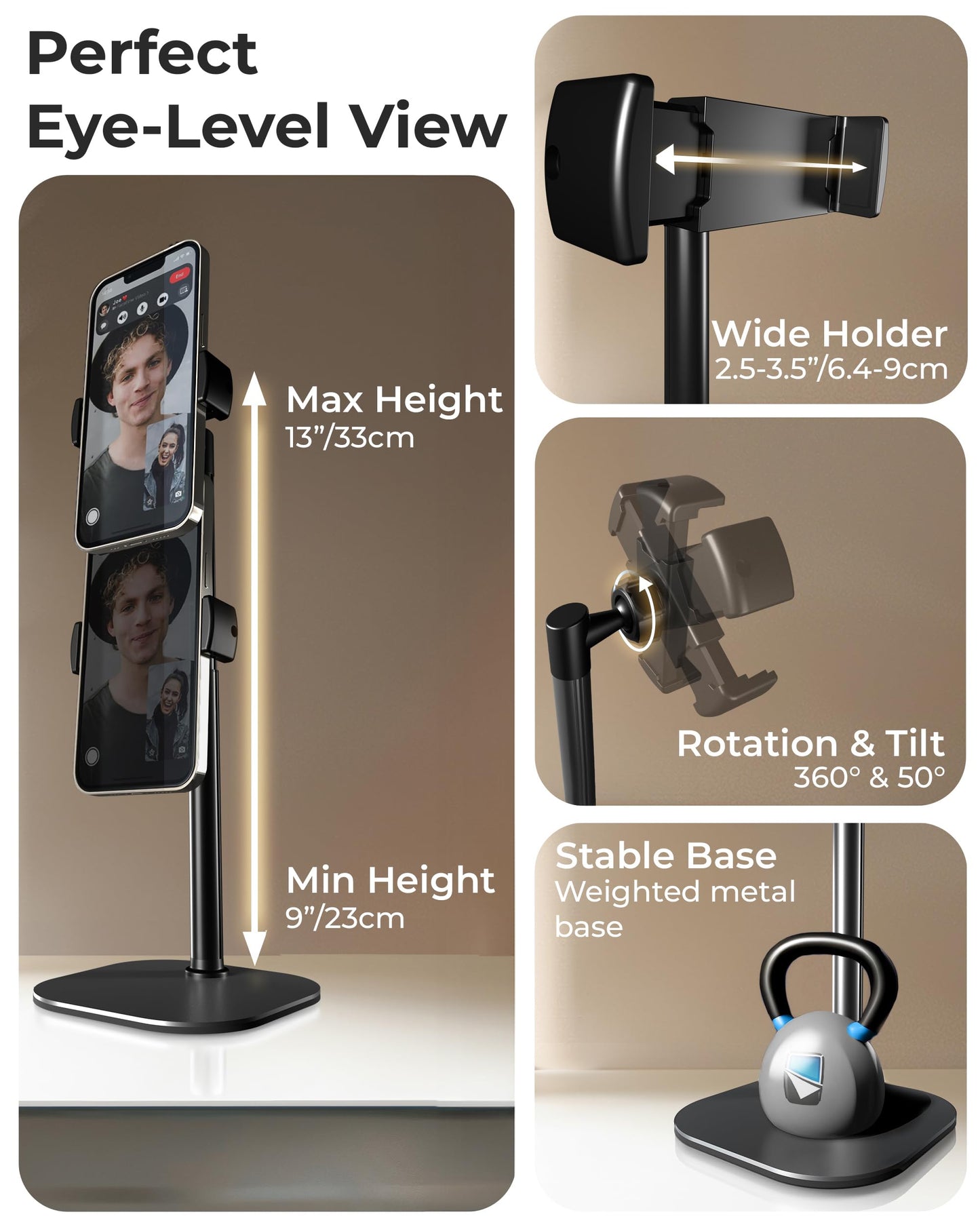 COOPER ChatStand, Adjustable Cell Phone Stand for Desk, Phone Stand for Recording, iPhone Holder for Filming, Small iPhone Tripod, Soporte para Celular, Fits Samsung, Android, (Night Black)