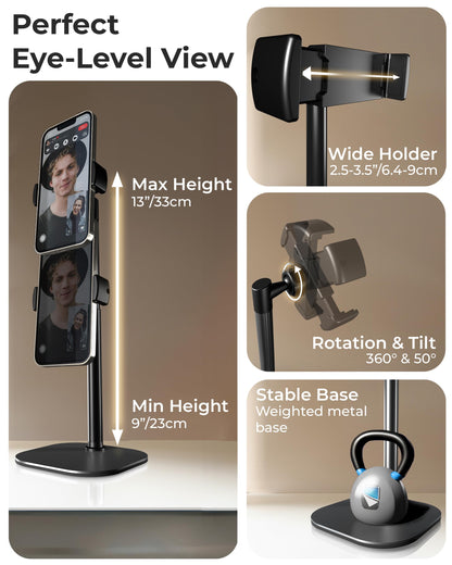 COOPER ChatStand, Adjustable Cell Phone Stand for Desk, Phone Stand for Recording, iPhone Holder for Filming, Small iPhone Tripod, Soporte para Celular, Fits Samsung, Android, (Night Black)