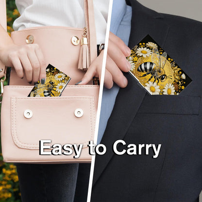 Retro bee pattern Business card holder - metal ultra-thin business card box, men's and women's pocket business card holder, can store credit cards, gift cards, etc