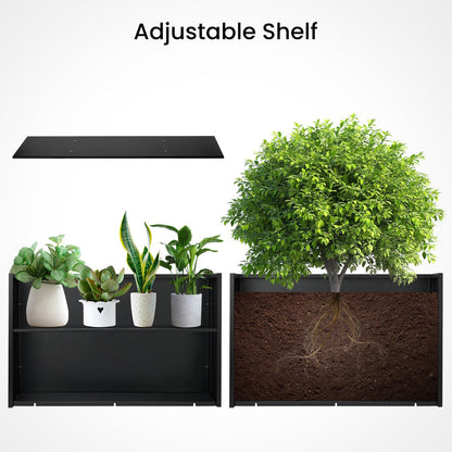 Talustool Heavy-Duty Black Rectangular Steel Planter Box 38”x12”x24”, Rust-Resistant with Drainage Holes, Removable Shelf & Reinforced Edges for Tall Plants, Patio, Porch & Yard