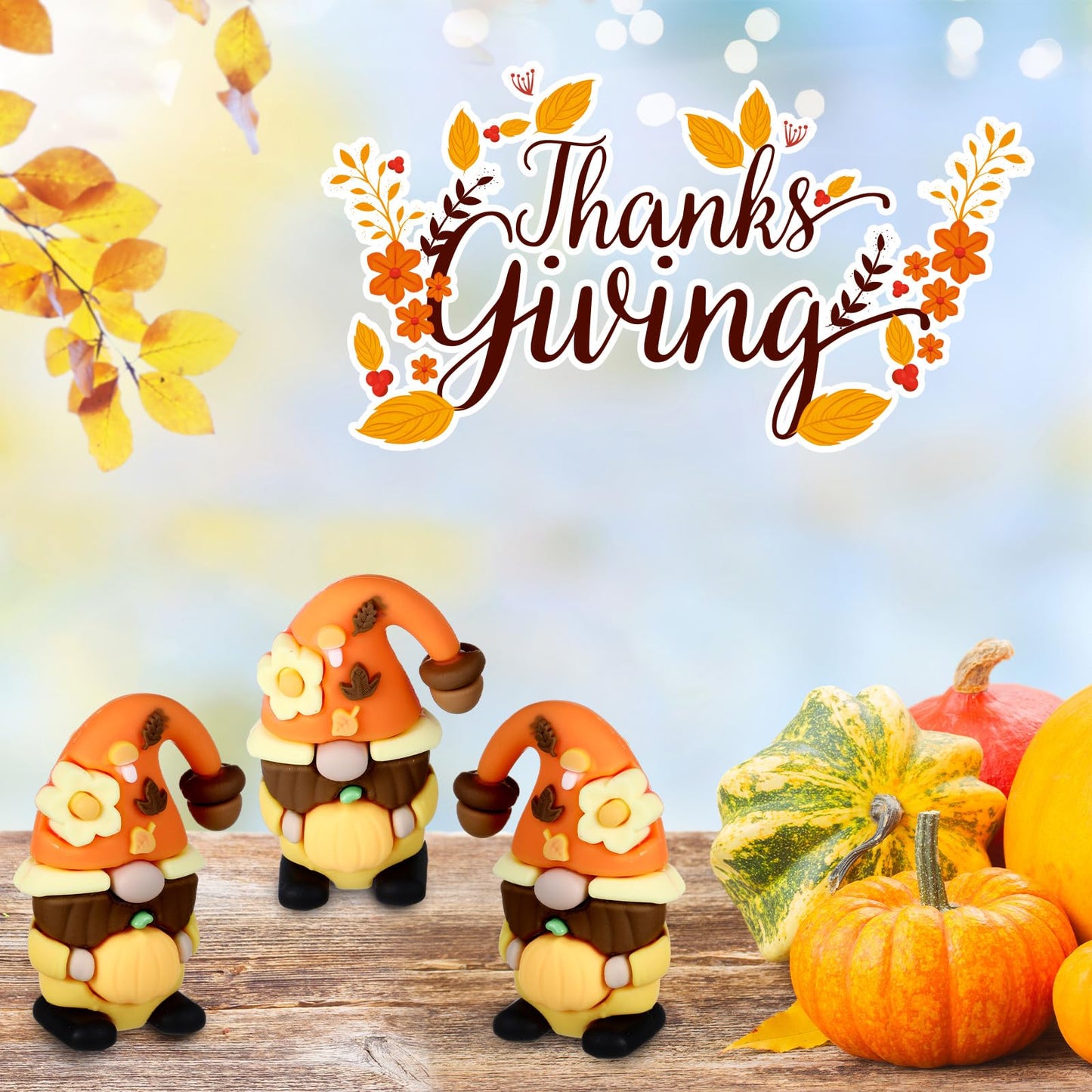 Halloscume 50 Pcs Mini Fall Gnomes Tiny Thanksgiving Figurines to Hide Pumpkin Miniature Ornaments Small Gnomes Figurines for Harvest Thanksgiving Decorations