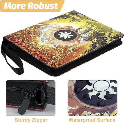 720 Pockets Round Ring Trading Card Binder, 9-Pocket Clear Zipper Card Album with Wrist Strap, Holds 720 Standard TCG Cards Compatible with Sports Baseball Football Game Cards (Yellow Print)