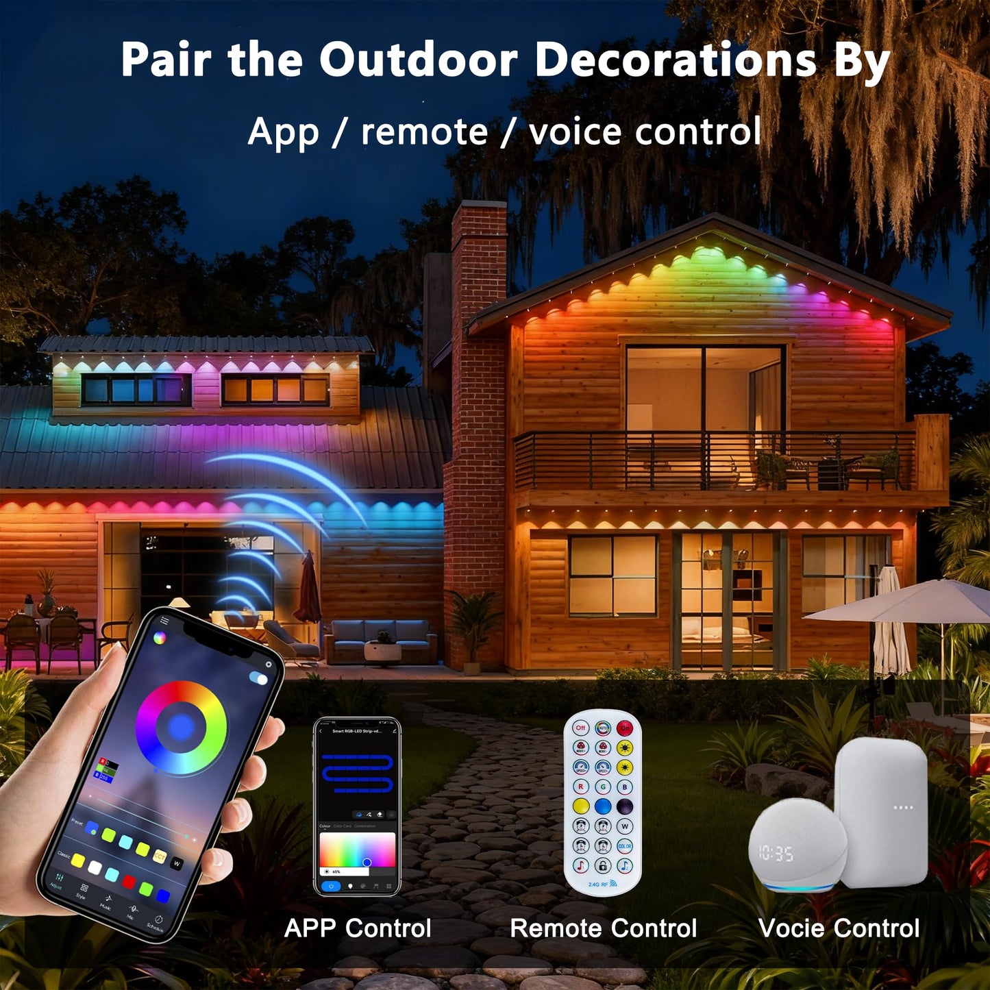 Permanent Outdoor Lights Pro, 150ft with 90 RGB+IC LED Lights for House, 75 Scene Modes,IP68 Waterproof Eave lights Compatible with Alexa, Google Assistant for Halloween Christmas Outdoor Daily Decor