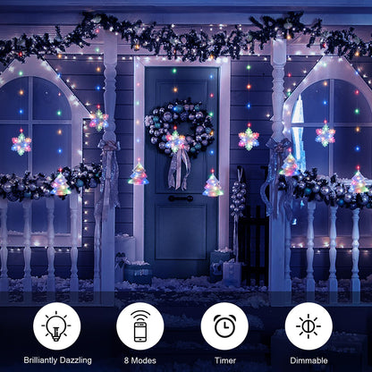BLOOMWIN Christmas Window Lights - 2M 160 LED Snowflake Hanging Fairy String Lights, Multicolor, Model XY-022