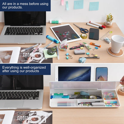 TSJ OFFICE Small Desktop Whiteboard -Glass Dry Erase Board Computer Keyboard Stand White Board Surface Pad with Drawer, Desk Organizers with Accessories for Office, Home, School Supplies - White