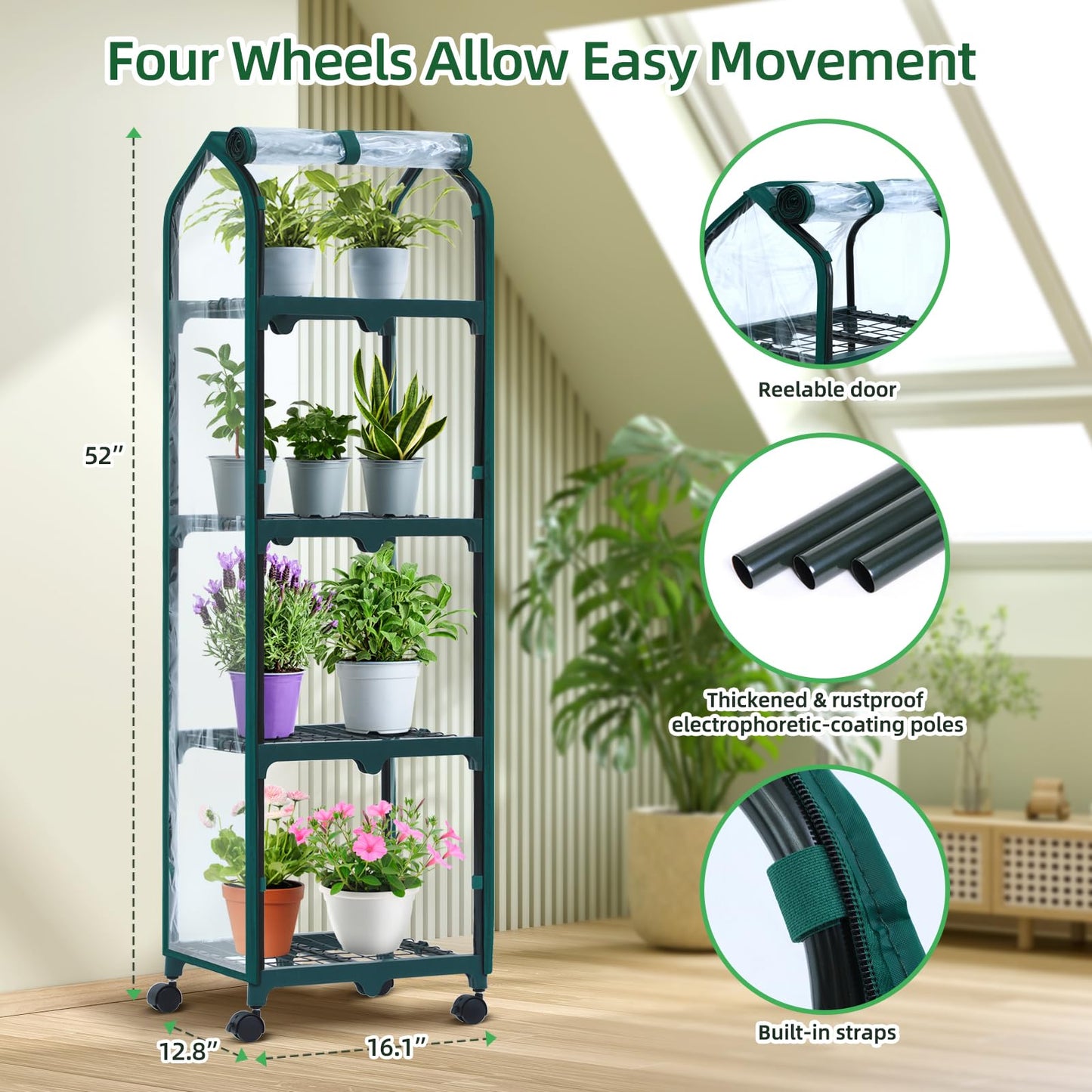 Ohuhu Mini Greenhouse for Indoor Outdoor, Small Plastic Plant Green House with Locking Wheels Portable Greenhouses with Durable Cover for Seedling, Ideal Gardening Gifts for Women Men Transparent