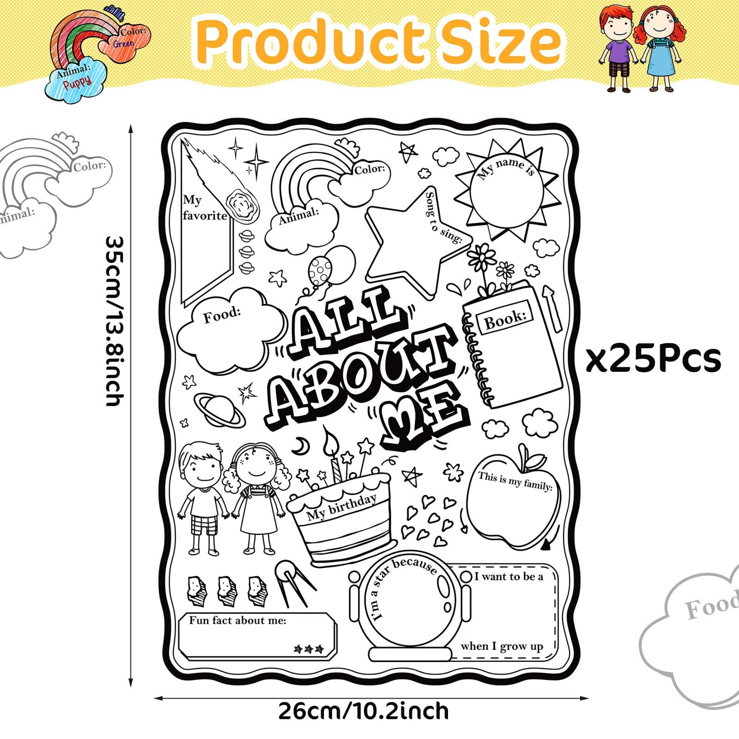 Pajean 50 Pcs All About Me Posters Student Activity Kit - Star Student Poster for Classroom Must Haves - First Day of School Activity for Kindergarten & Elementary
