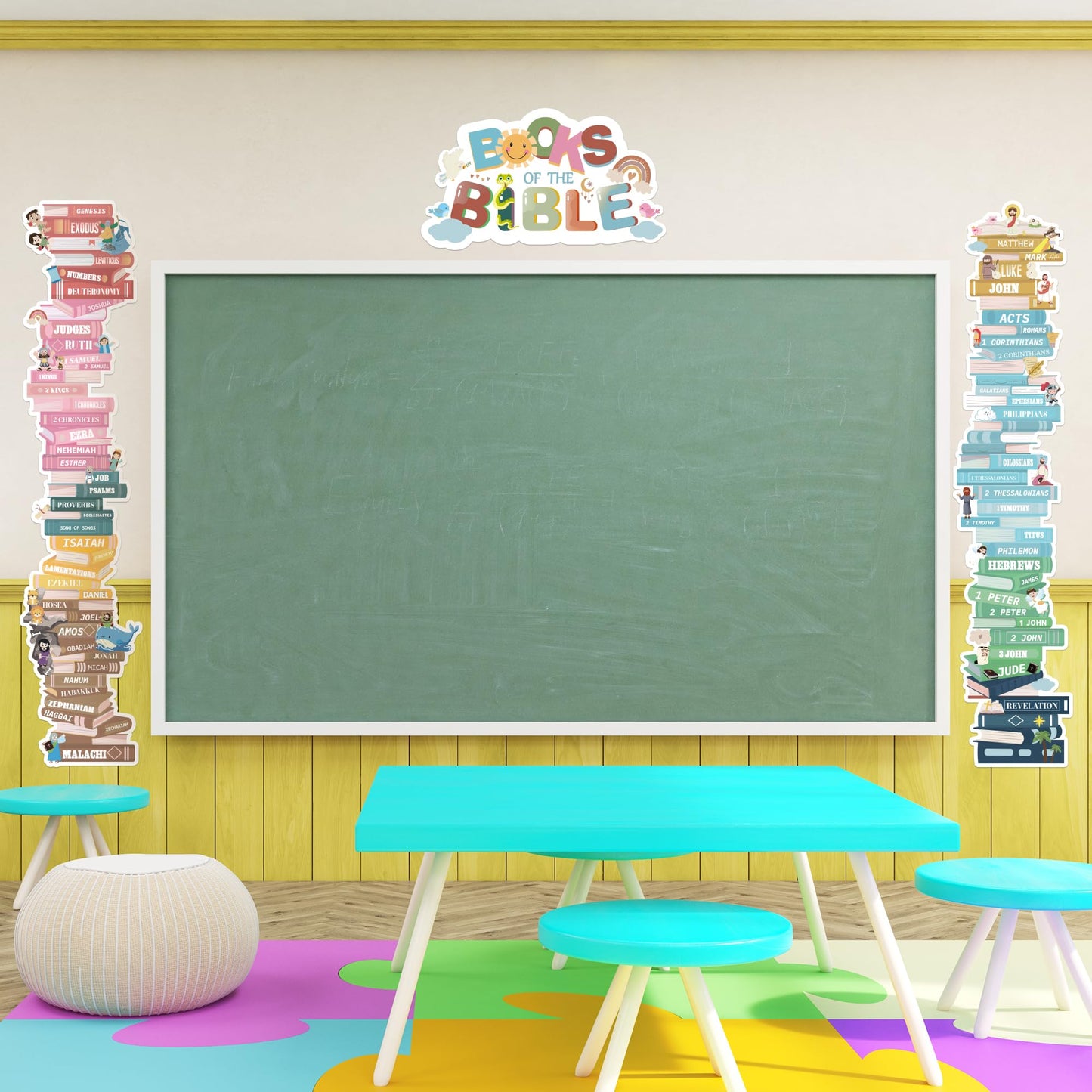 Yopyame Boho Books of the Bible Posters - 16PCS Educational Bible Door Borders Books of the Bible Door Cover for Scripture Church Bible Religious Christian Learning Posters for Classroom Sunday School
