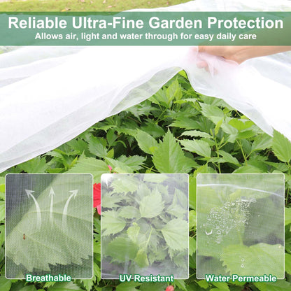 KLEWEE Garden Netting Kit for Raised Beds, 10 x 33 ft Ultra Fine Mesh Netting and 6 Sets Fiberglass Garden Hoops, Garden Bed Row Covers for Plants Vegetables from Animals Barrier Insects Bugs