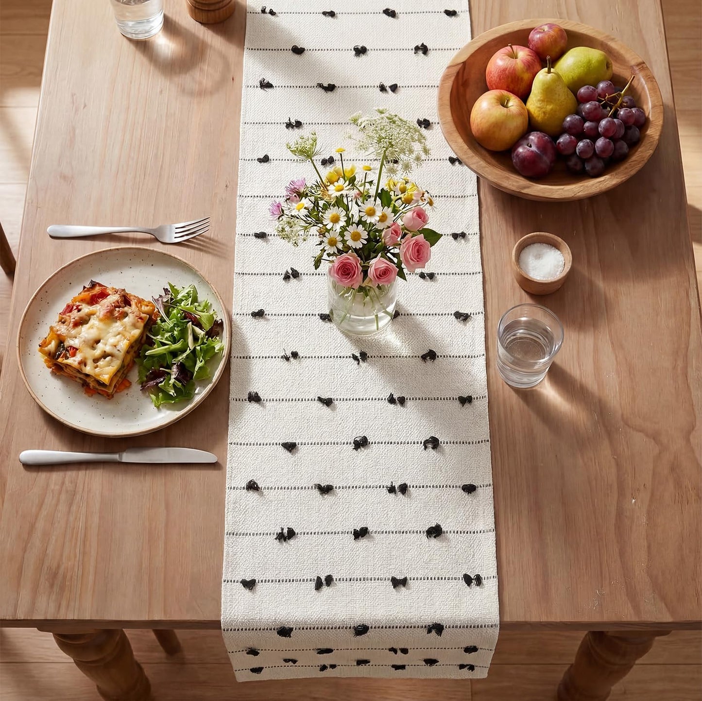 Artoid Mode Black Boho Farmhouse Cotton Woven Table Runner, Seasonal Halloween Kitchen Dining Table Decoration for Home Party Decor 12x72 Inch