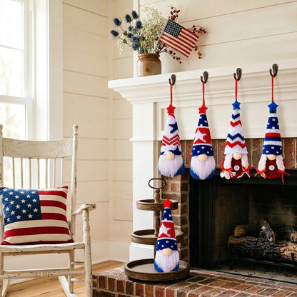4th of July Decorations-Independence Day Hanging Gnomes USA 250th Anniversary Patriotic Gnomes Ornaments,4Pcs Memorial Patriotic Tree Decor Red White Blue Hanging Ornaments for Independence Day