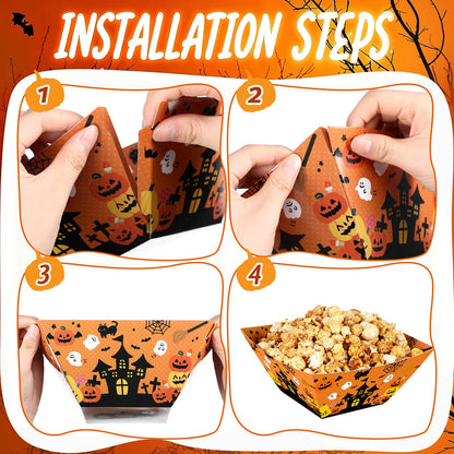 Marspark 24 Pcs Halloween Popcorn Boxes Trick or Treat Snack Bowls Popcorn Tray Containers for Movie Night Halloween Party Pumpkin Bat Ghost Party Supplies