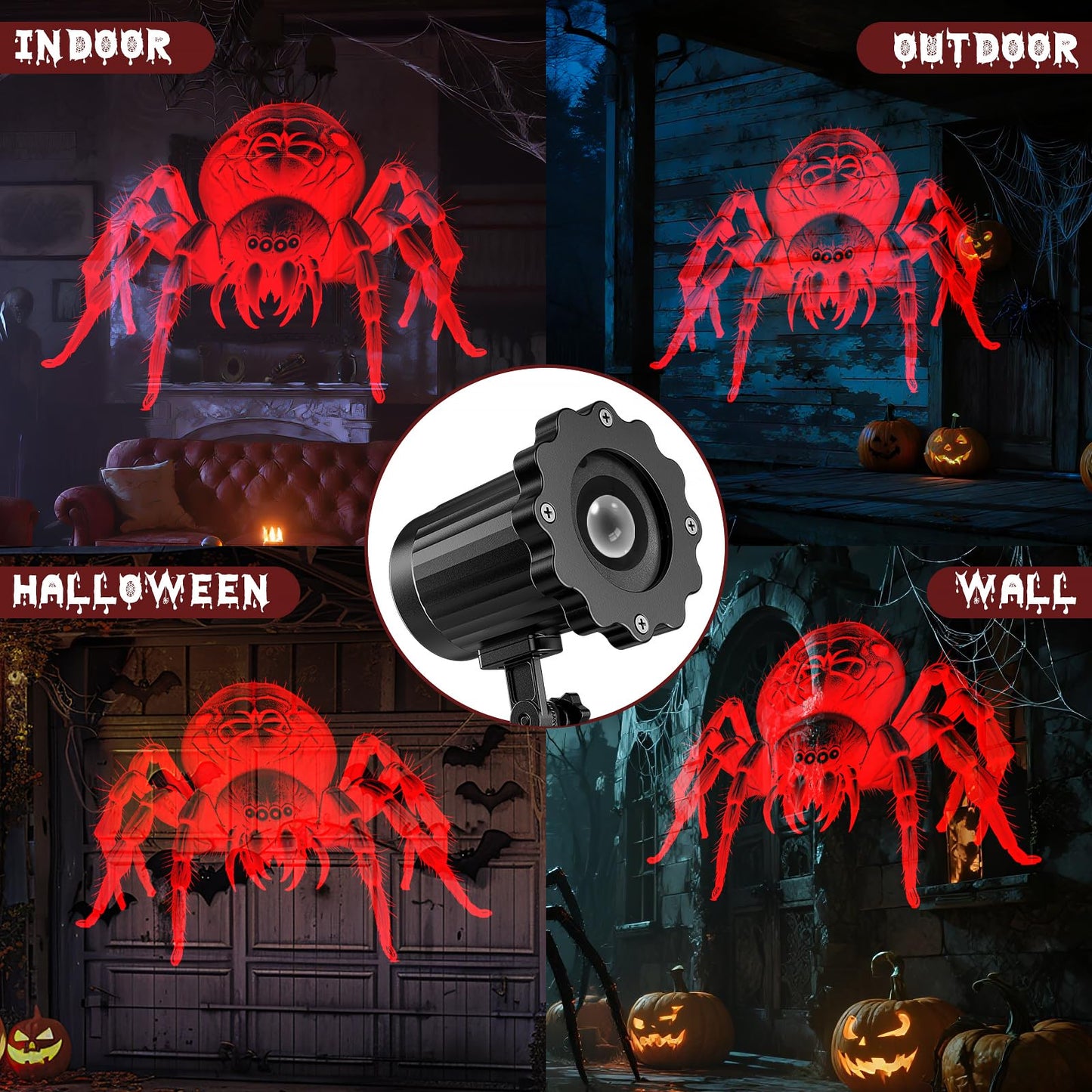 Halloween Projector Lights Outdoor Indoor - 3D Dynamic Halloween Decorations, Waterproof Holiday Light for Window, Wall,Cemetery, Holiday Decor-Spider