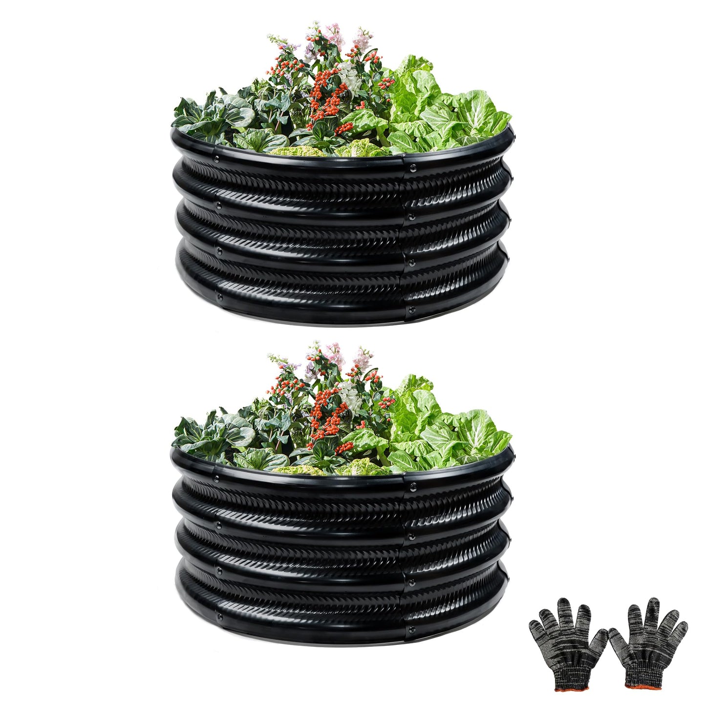 Gartist 2 Pcs 2x2X1 FT Round Galvanized Raised Garden Bed Kit, Black Outdoor Planter Garden Bed, Metal Raised Box for Vegetables, Fruits, Flowers & Herbs