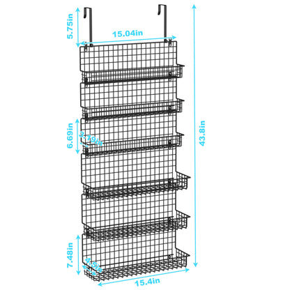 JKsmart 6-Tier Spice Rack Organizer with Door Hook, Wall Mounted & Over the Door Spice Racks for Kitchen Pantry Door Cabinet, Two Size, Large Capacity, Black