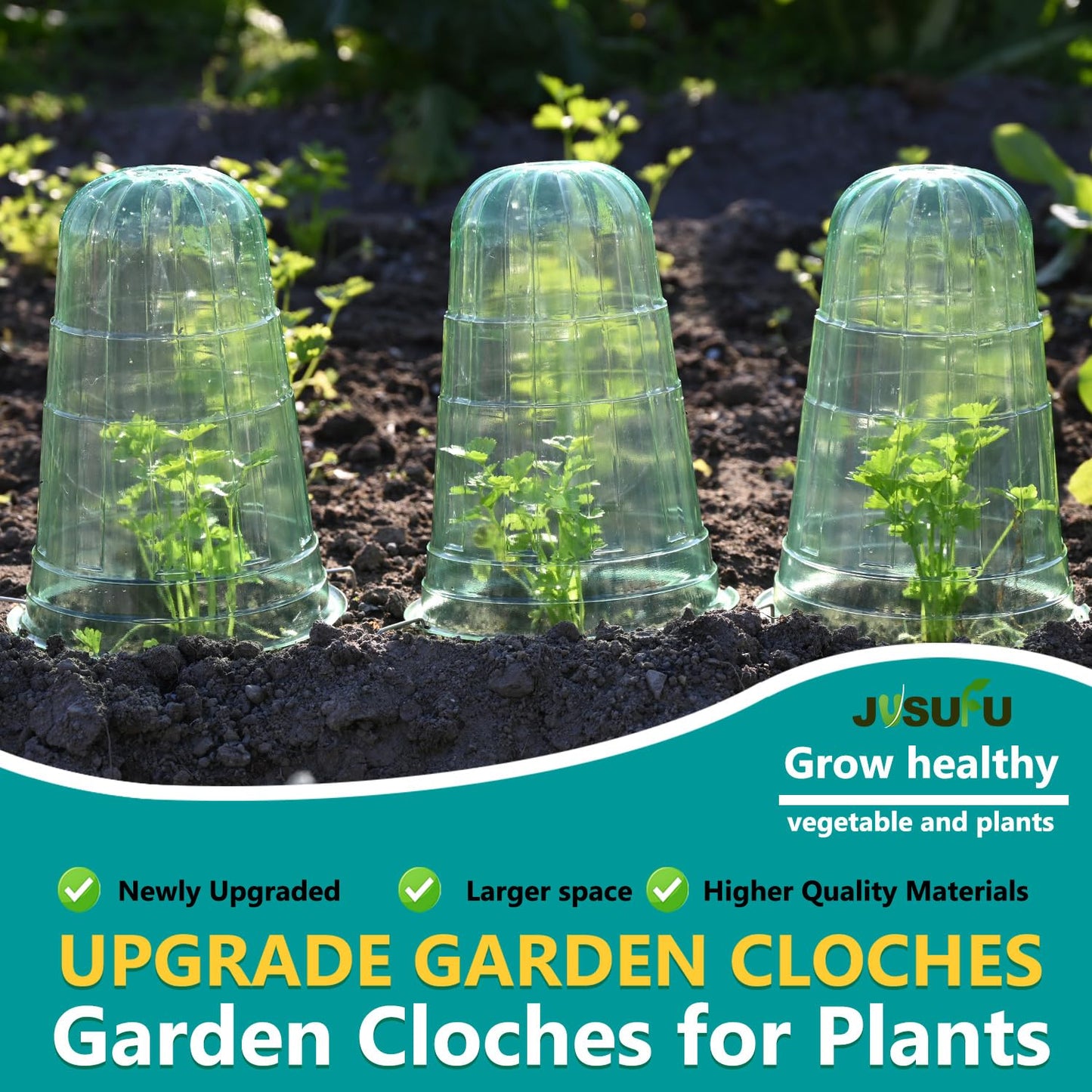 JUSUFU 10 Pack Garden Cloches for Plants, Reusable Bell Plant Protector, Garden Protection from Animals Snails Birds Chickens Insect, 9.85" H X 7.3" D (Green)