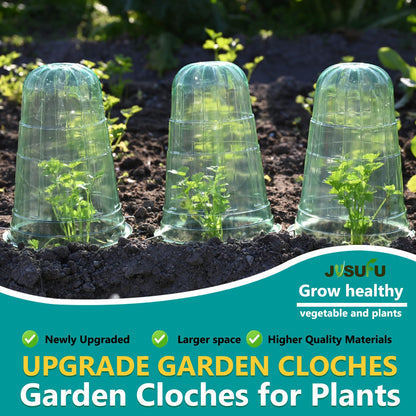 JUSUFU 10 Pack Garden Cloches for Plants, Reusable Bell Plant Protector, Garden Protection from Animals Snails Birds Chickens Insect, 9.85" H X 7.3" D (Green)