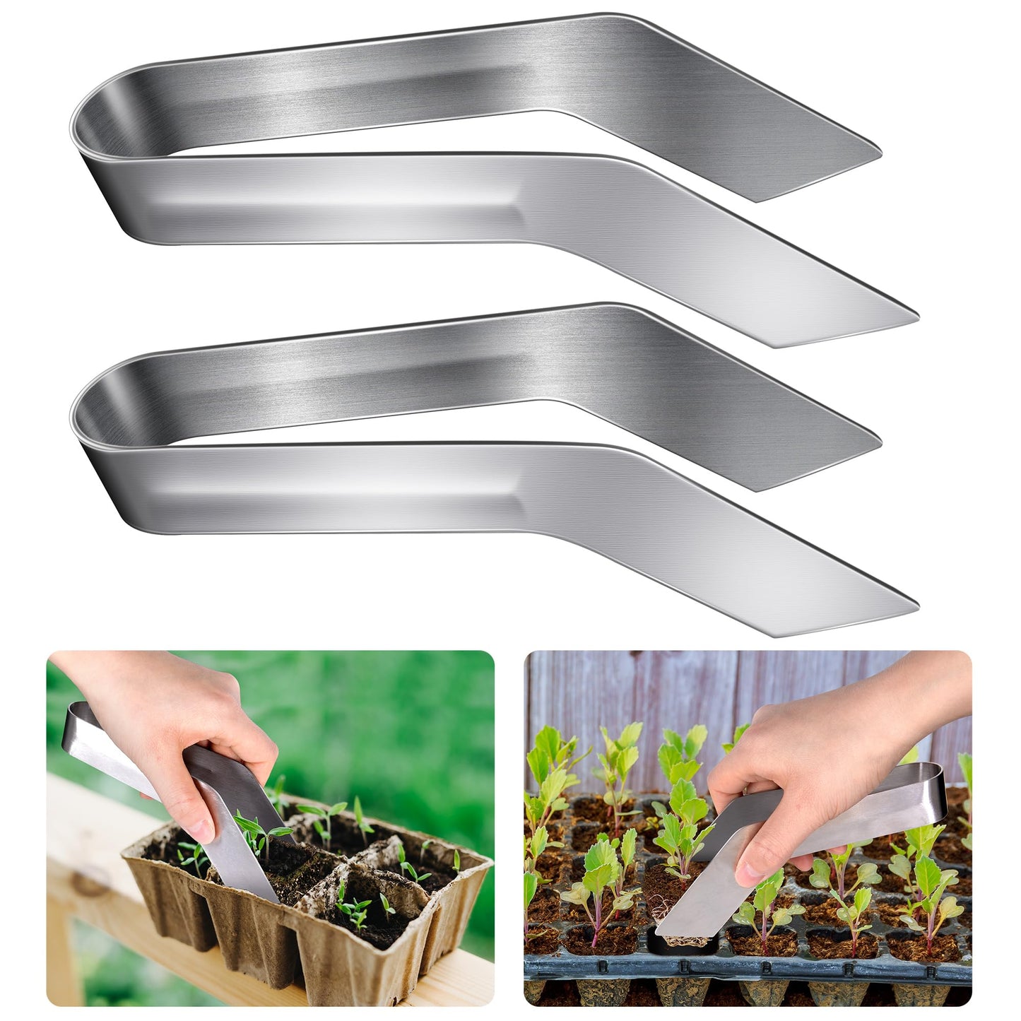 2 Pcs Seedling Transplant Tongs- 6.7 Inch Stainless Steel Gardening Plants Transplant Tongs- Seedling Remove Transplant Pliers for Reducing Root Damage