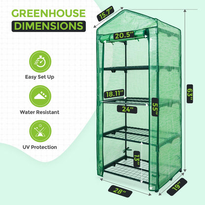 EAGLE PEAK 4-Tier Mini Greenhouse Portable Green House with Shelves & Weather-Resistant PE Cover, Small Greenhouse for Seedlings & Gardening Gifts, 27x19x64 in, Clear/Green