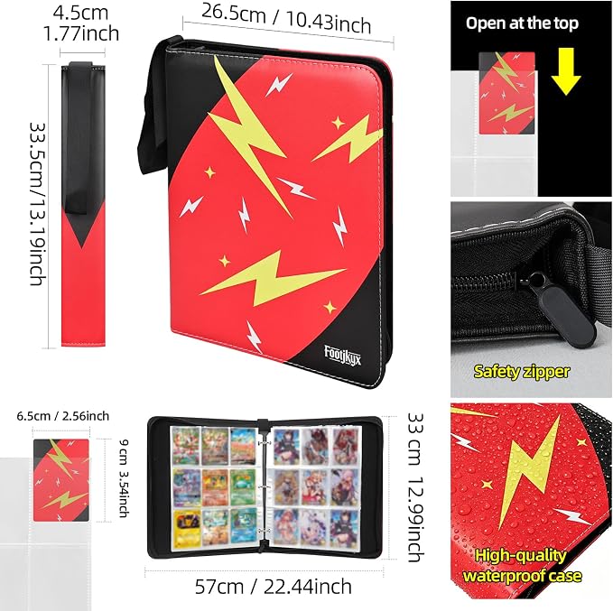 Premium Trading Card Storage Album,9 Pocket 40 Side Pages, 360 Cards,Black Zipper Binder for Collectible Games, Sports Card Organization&Protection (Red/Black)