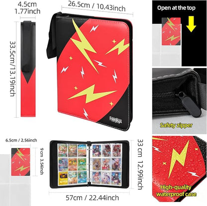 Premium Trading Card Storage Album,9 Pocket 40 Side Pages, 360 Cards,Black Zipper Binder for Collectible Games, Sports Card Organization&Protection (Black/Red)