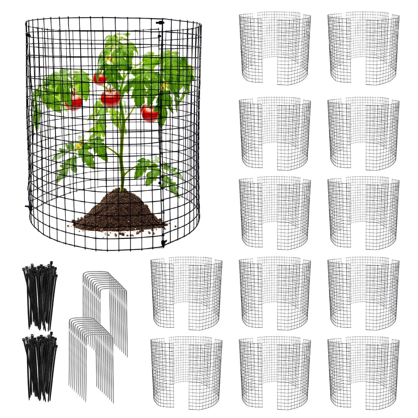 36 PCS Round Plant Protector from Animals, 12Pack 12'' x 12'' Metal Plant Cages，30Pcs Metal Mesh to Keep Animals Out, Garden Protection Bunny Barricades, Wire Plant Protectors for Rabbits Chicken Duck