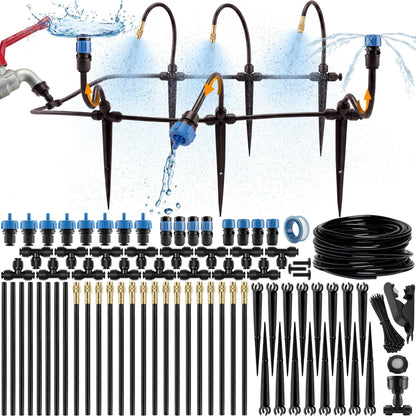 CARPATHEN 50FT 1/4" Drip Irrigation System - Complete Garden Irrigation Kit with 16pcs 360° Adjustable Atomizing Copper Nozzles - Watering Spray System for Raised Beds, Potted Plants, Greenhouse
