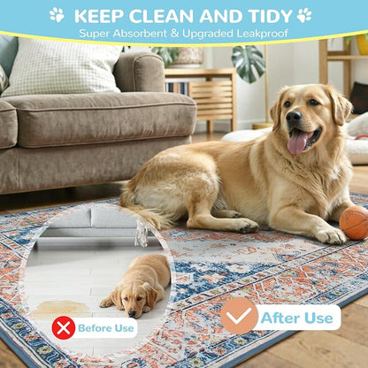 Lahome Super Absorbent Washable Pee Pads for Dogs - Secure Floor Protection - Non-Slip, Leakproof Reusable Pads for Training, Crates & Playpens (2 Pack, 36"x36", Beige Blue)