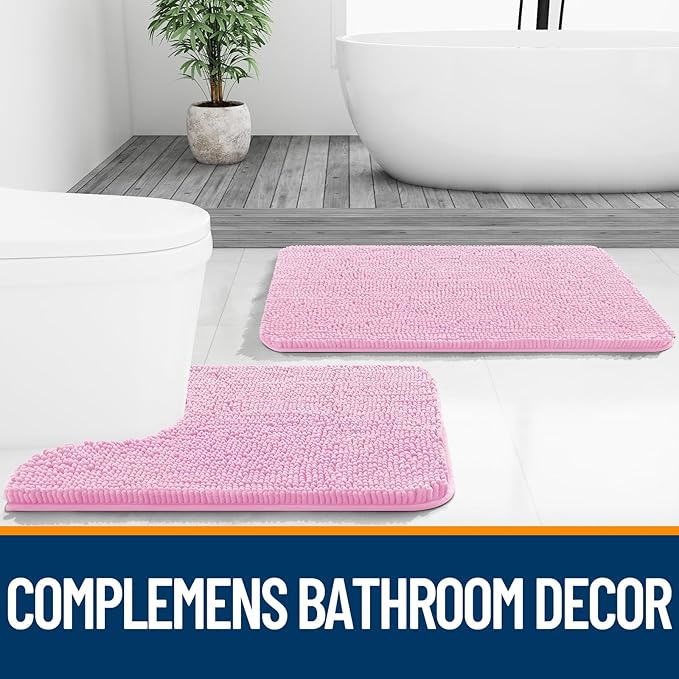 OLANLY Bathroom Runner Rugs 59x20, Extra Soft Absorbent Chenille Bath Rugs, Rubber Backing Quick Dry, Machine Washable Long Bath Mats for Bathroom Floor, Tub and Shower, Home Decor Accessories, Pink