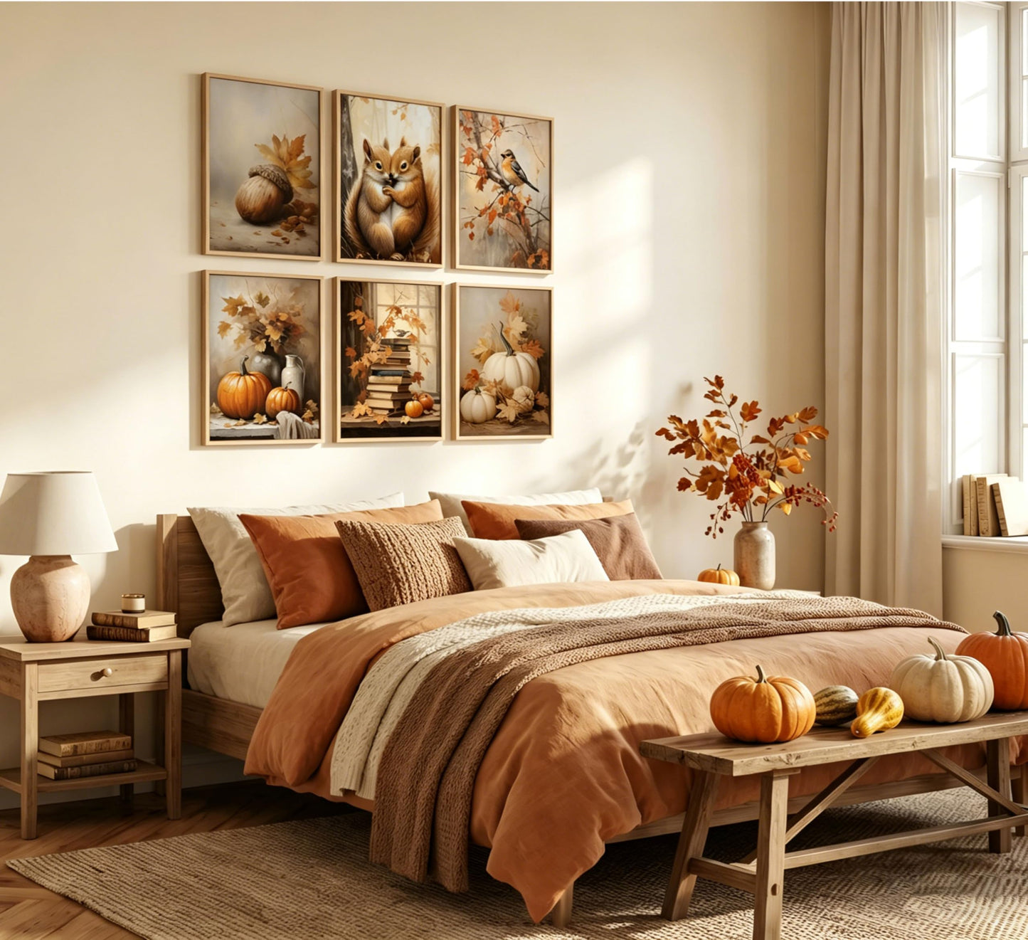 Bexzeak 6PCS Vintage Fall Scenery Nature Fall Leaf Canvas Wall Art Unframed