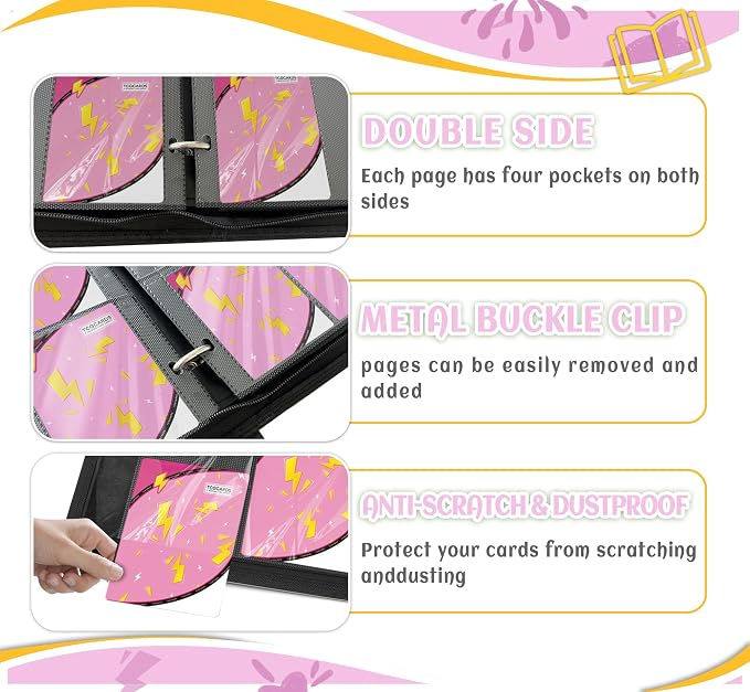 Trading Card Binder 4 Pocket,Card Binder 400 Pockets,Card Book Holder Cards with 50 Removable Sleeves,3-Ring Zip Design MTG/TCG/Sport Collectible Trading Card Albums Gifts for Boys and Girls (Pink)