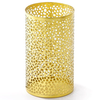 TICKCACY Metal Gold Trash Can, Modern Gold Garbage Can for Office, Cylindrical Metal Waste Basket for Bathroom Bedroom, 7" D x 12" H
