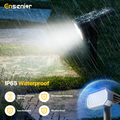 Ensenior Solar Spotlights Outdoor Waterproof RGB 7+1 Color Changing Landscape Lighting, Pack of 10, Model CP2-13CM-RGB-10-BL-ZY-M02