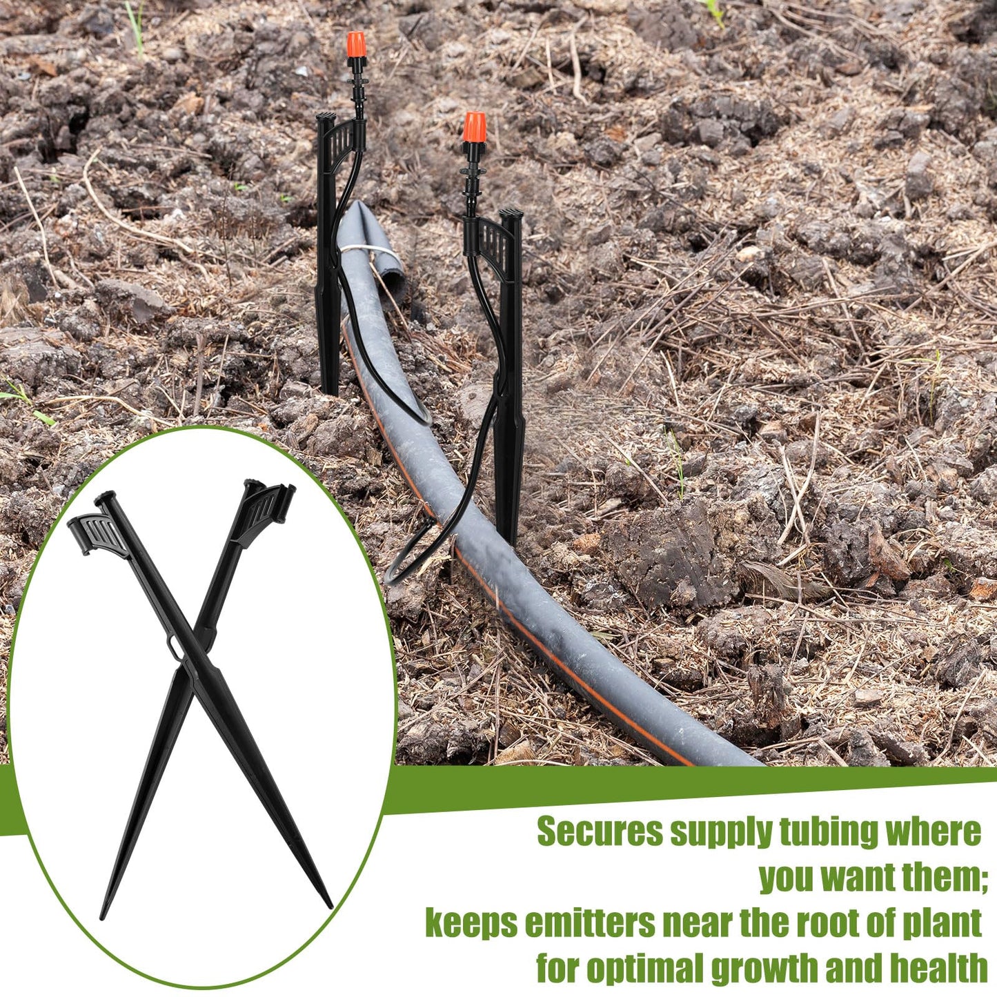 GlikCeil 100 Pcs 12.8" Irrigation Drip Support Stakes 1/4 Inch Tubing Hose Holder Adjustable Riser Drip Lines Ground Stakes for Micro Sprinkler Gardens Irrigation Supplies
