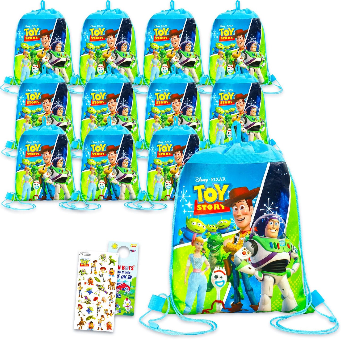 Disney Toy Story Party Favor Bags Set - Bundle with 12 Drawstring Bags for Kids Plus Stickers, More | Toy Story Birthday Party Supplies Pack