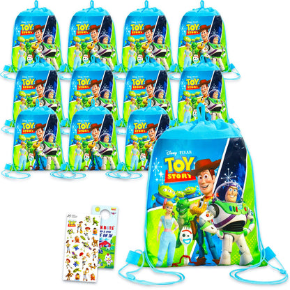 Disney Toy Story Party Favor Bags Set - Bundle with 12 Drawstring Bags for Kids Plus Stickers, More | Toy Story Birthday Party Supplies Pack