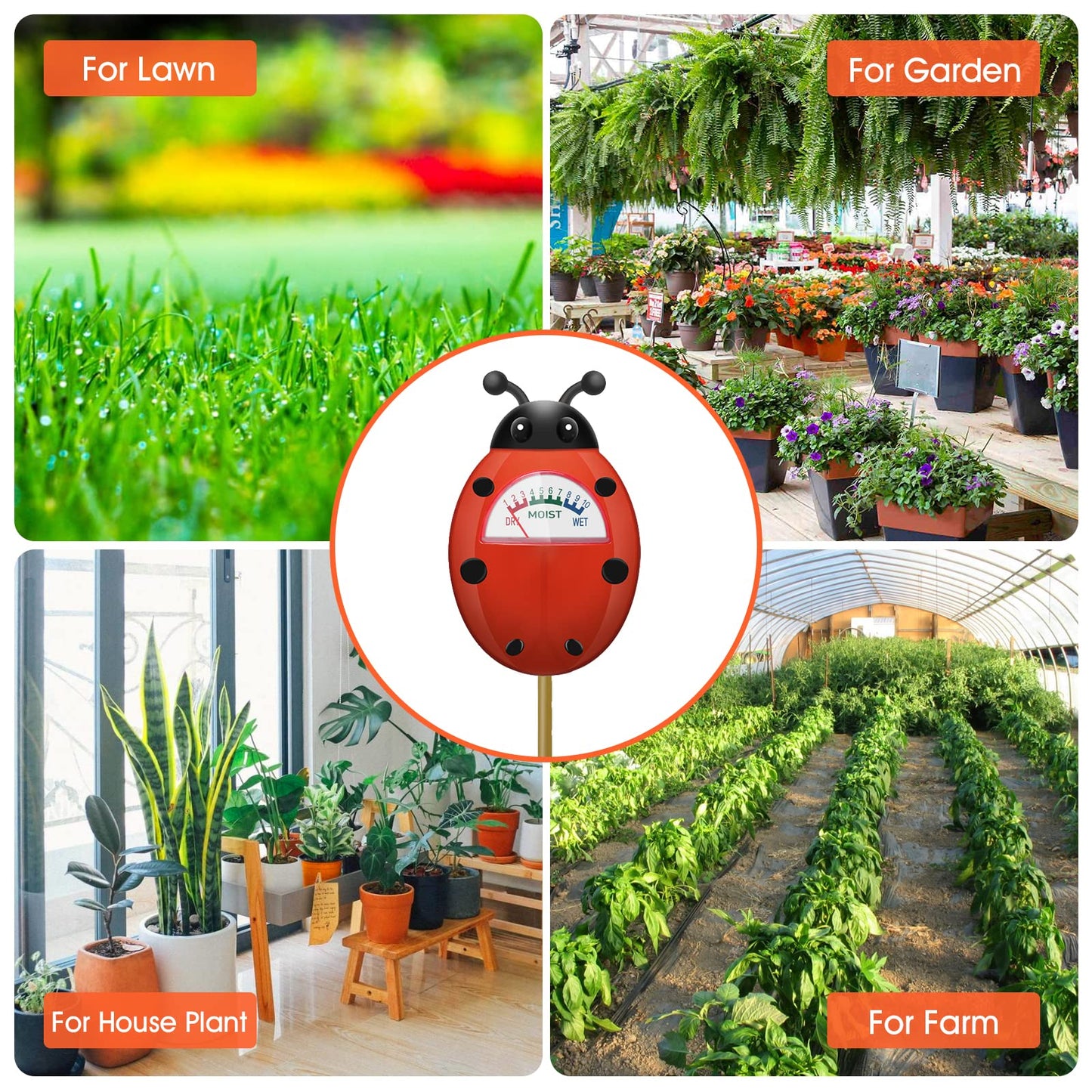 UNIWA Soil Moisture Meter, Plants Moisture Meter, Gardening Tool Kits for Plant Care, Plant Water Monitor for Garden, Farm, Lawn Indoor & Outdoor Use, No Batteries Required