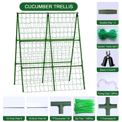 2-Pack A-Frame Cucumber Trellis for Raised Bed - 33"x47" Foldable Garden Trellis with Net & Clips|Space-Saving Metal Plant Support for Cucumber, Tomato, Peas|Rust-Proof Outdoor Climbing Plants Trellis