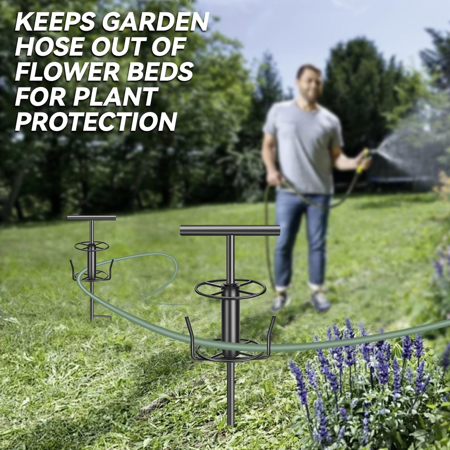 Garden Hose Guide Spike, Metal Hose Guides for Garden Heavy Duty, Hose Pulling Stand Reel for Gardens Corner, Auxiliary Water Hoses Support, Lawn & Gardens Watering Equipment, Plant Flower Protector