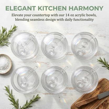ZEAYEA Set of 6 Clear Acrylic Sugar Bowl, 14 oz Seasoning Box Condiment Pots with Spoon and Lid, Sugar Spice Salt Canister for Home Kitchen, Coffee Bar, Restaurant