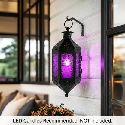 Vela Lanterns Decorative Indoor Moroccan Hanging Candle Holder, Purple, M