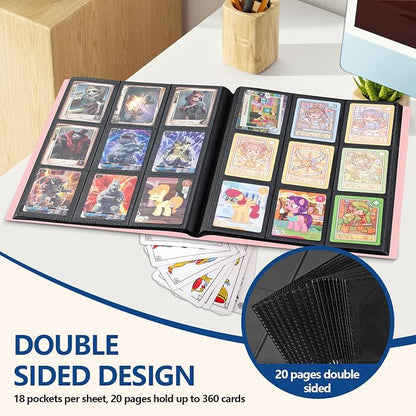 Card Binder, EDUDIIU 9 Pockets Premium Trading Card Binders, Cards Collection Binder Album, Side Loading Yugioh Holder Book for Sport, Football, Baseball Collector - Pink