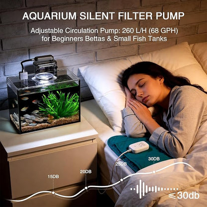 2 Gallon Betta Fish Tank, Small Aquarium Kit,Glass Small Fish Tank,Betta Fish Tank with a lid and Light and Filter, Small Transparent Glass Fish Tank with Light and Filter (Black Glass Background)